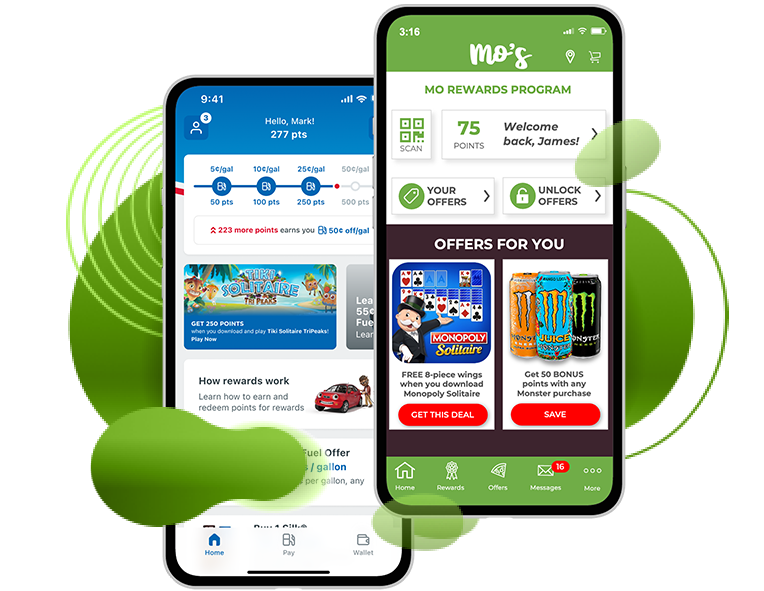 Mobivity's Connected Rewards showing mobile games in brand loyalty apps